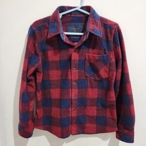 Nomad Boys Burgundy Navy Buffalo Microfleece Long Sleeve Button Up Size 4